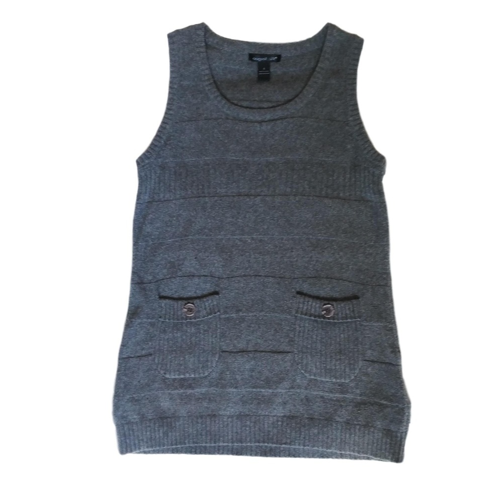 Long Grey Sleeveless Sweater with Pockets